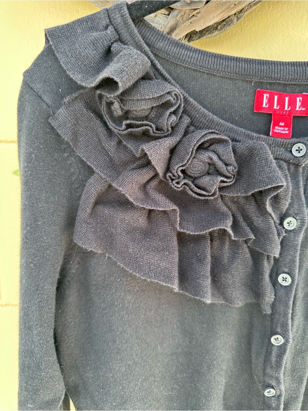 Elle Black Ruffle Front Button Cardigan - Picture 3 of 8